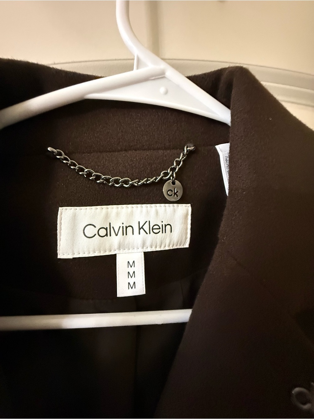 Calvin Klein Dark Brown Tailored Wool-Blend Pea Coat - Picture 2 of 3